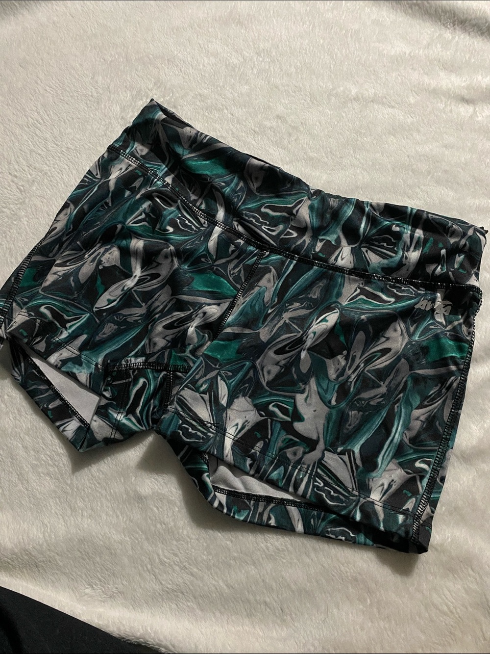 Avia Black and Teal Marble Print Bike Shorts